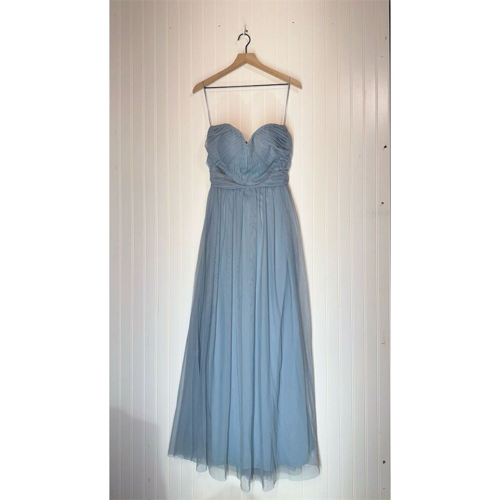 Birdy Grey Blue Ruched Gown Spaghetti Strap Sweetheart